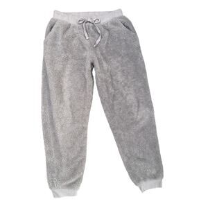 Hippie Rose Light Gray Sherpa Joggers Size Large Soft Cozycore Winter Fall Hygge